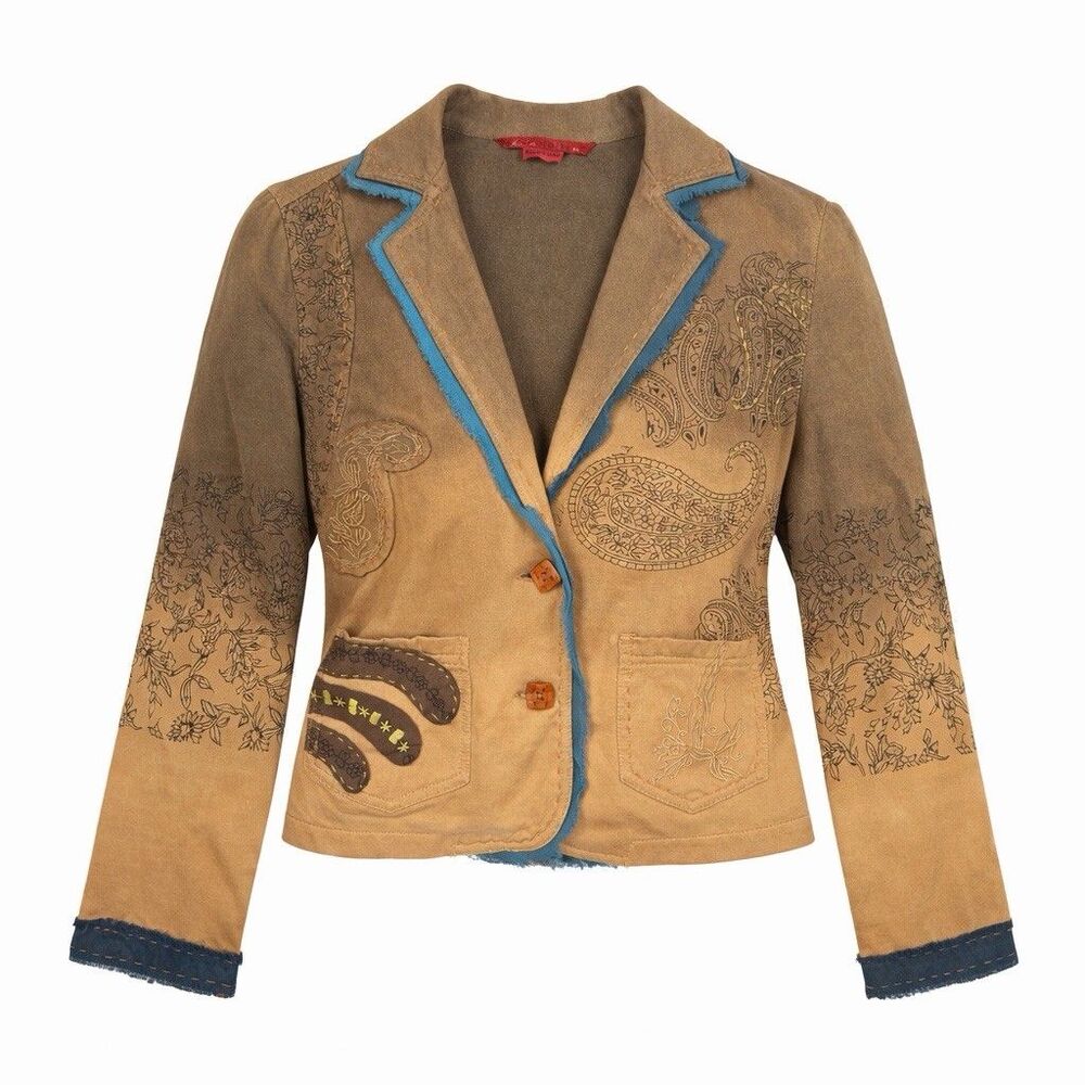 Vintage Y2K Barbara Lesser Fibers Boho Paisley Embroidered Raw Edge Jacket M